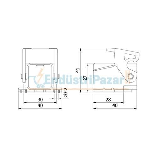 4*10A Eğik Makine Prizi (Arkadan Kablo Girişli) IP65 403279 METE ENERJİ