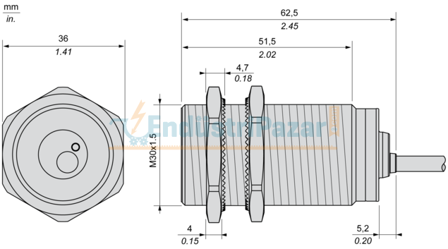 İndüktif Sensör M30 15mm Algılama Mesafesi PNP 2 Metre Kablolu 12...48VDC XS630B1PAL2
