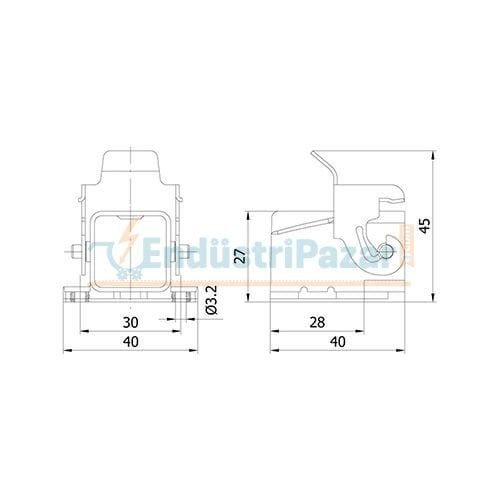 5*10A Eğik Makine Prizi (Yandan Kablo Girişli) IP65 403012S METE ENERJİ
