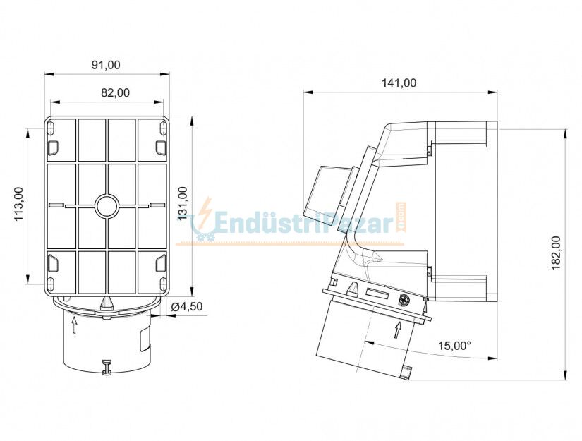 3*32A 110V 90° Eğik Pako Şalterli Duvar Fiş IP44 BC1-3303-2240 BEMİS