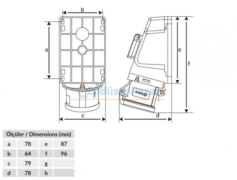 3*32A 110V 90° Eğik Pano Prizli Duvar Priz IP44 BC1-3303-2537 BEMİS