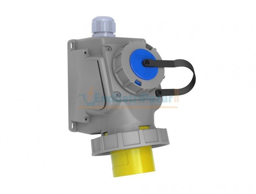 3*32A 110V 90° Eğik Makine Prizli Duvar Fişi IP67 BC1-3303-7238 BEMİS