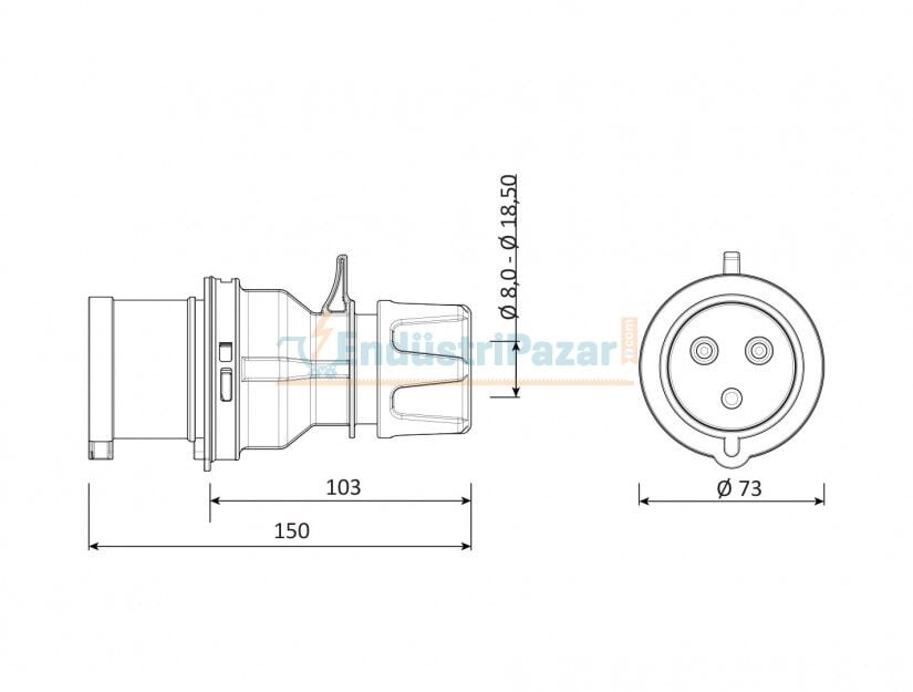 3*32A 220V Düz Fiş IP44 BC1-3403-2011 BEMİS