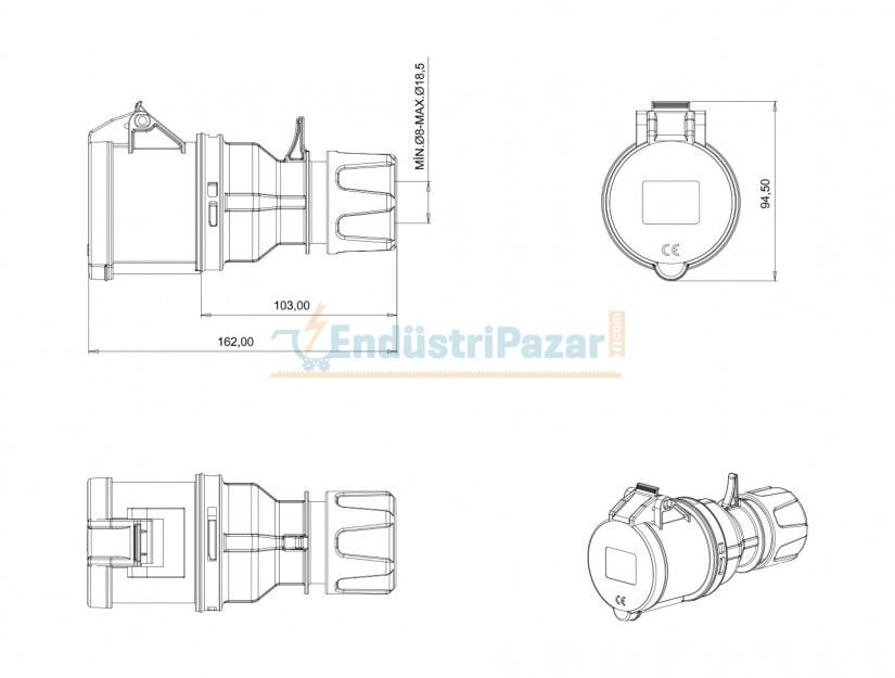 3*32A 220V Uzatma Priz IP44 BC1-3403-2312 BEMİS