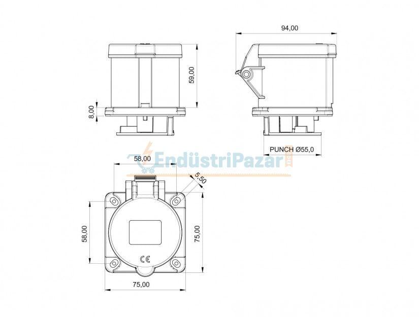 3*32A 220V Makine Prizİ IP44 BC1-3403-2413 BEMİS