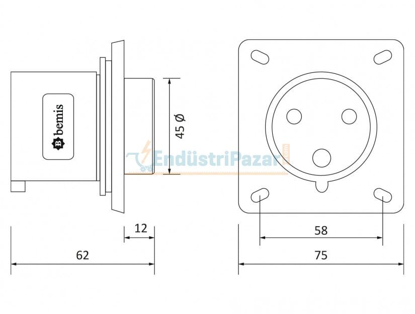 3*32A 220V Makine Fişi IP44 BC1-3403-2114 BEMİS
