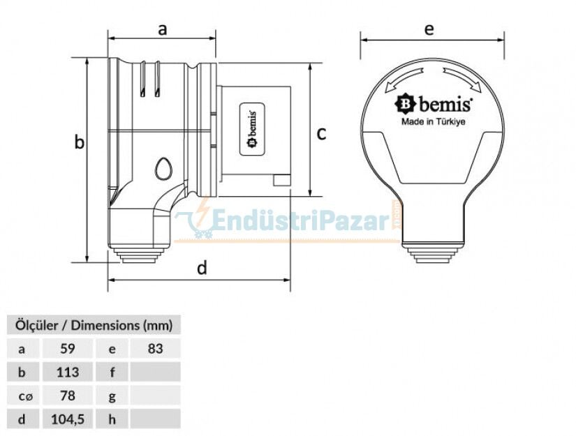 3*32A 220V 90° Eğik Döner Fiş IP44 BC1-3403-2130 BEMİS