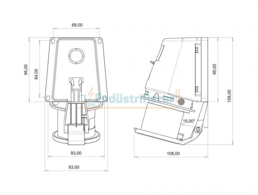 3*32A 220V 90° Eğik Duvar Fiş (Yaylı Kapaklı) IP44 BC1-3403-2235 BEMİS