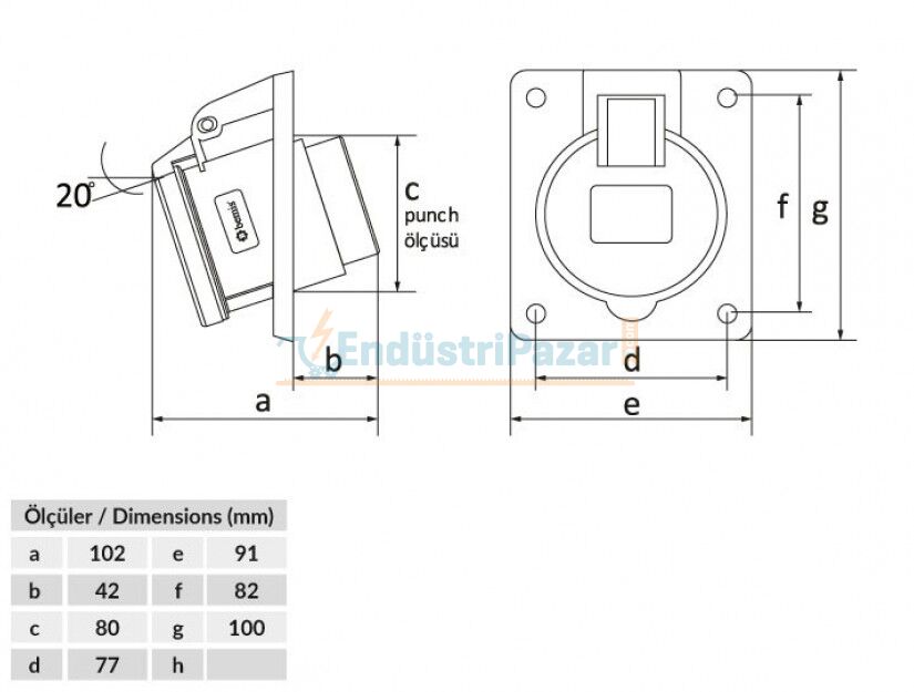 3*32A 220V 45° Eğik Makine Priz IP44 BC1-3403-2420 BEMİS