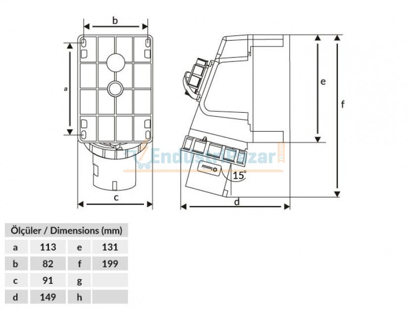 3*32A 220V 90° Eğik Makine Prizli Duvar Fişi IP67 BC1-3403-7238 BEMİS