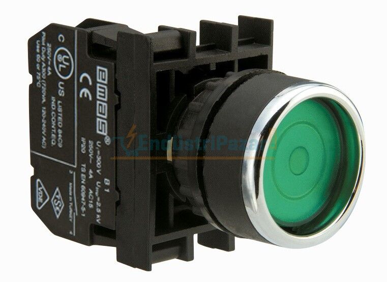 1NO Yaylı Kalıcı Yeşil 22mm Buton B100FY EMAS