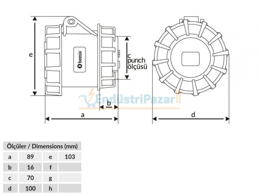 3*32A 220V Somunlu Priz IP67 BC1-3403-7440 BEMİS