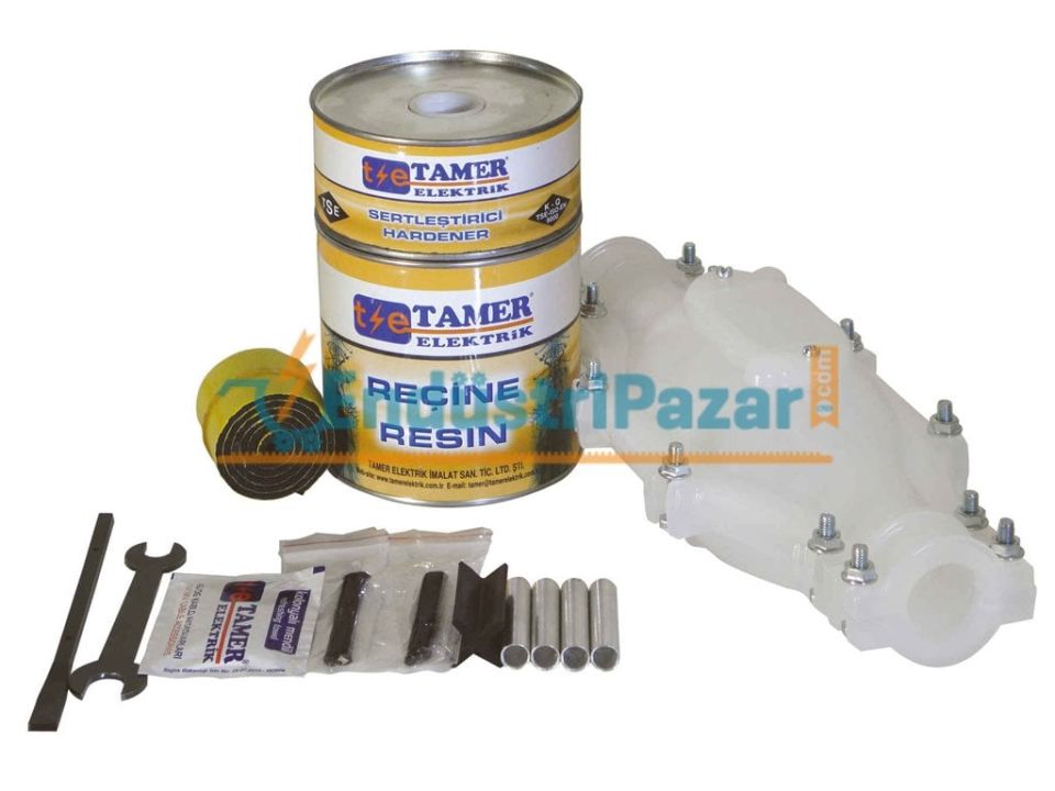 4*16 KESİTLİ İLETKENLER İÇİN DÜZ TİP VİDALI ŞEFFAF REÇİNELİ KABLO EK MUFU 0,6-1kV VDE1 416 TAMER