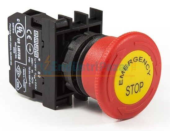 1NC Acil Stop 40mm Çevirmeli Etiketli Kırmızı 22mm Buton B200EE EMAS