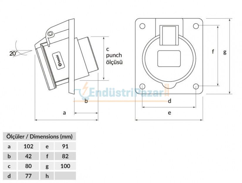 4*32A 380V 45° Eğik Makine Priz IP44 BC1-3504-2420 BEMİS