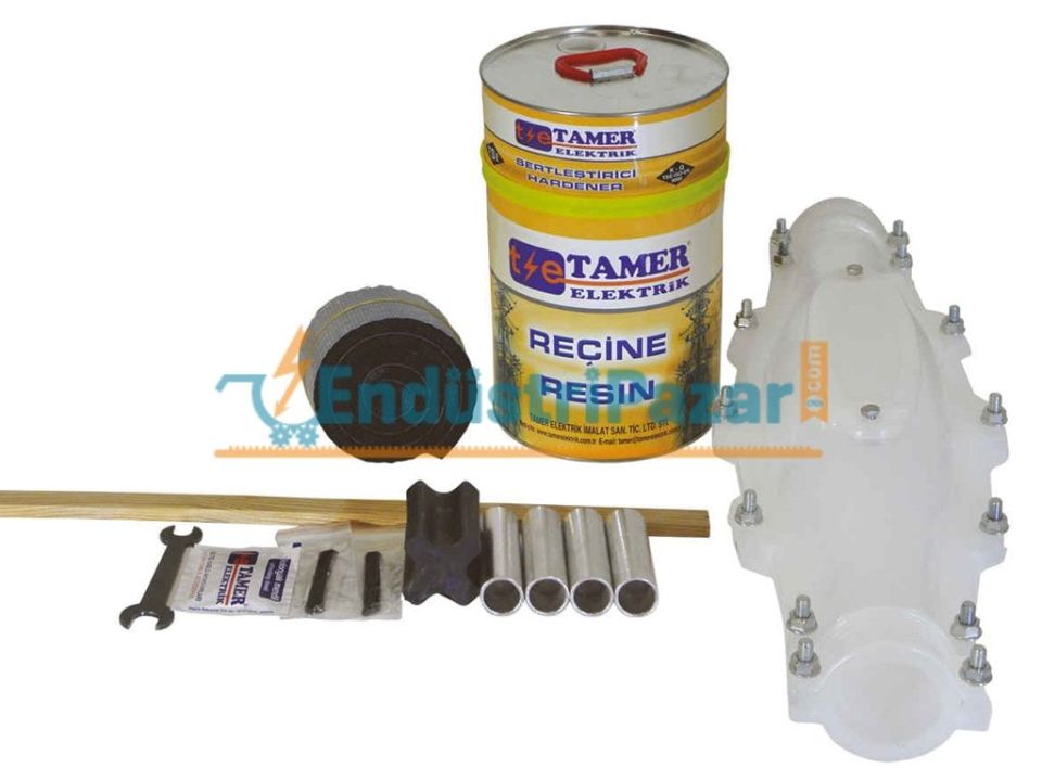 3*95+50 KESİTLİ İLETKENLER İÇİN DÜZ TİP VİDALI ŞEFFAF REÇİNELİ KABLO EK MUFU 0,6-1kV VDE1 39550 TAMER