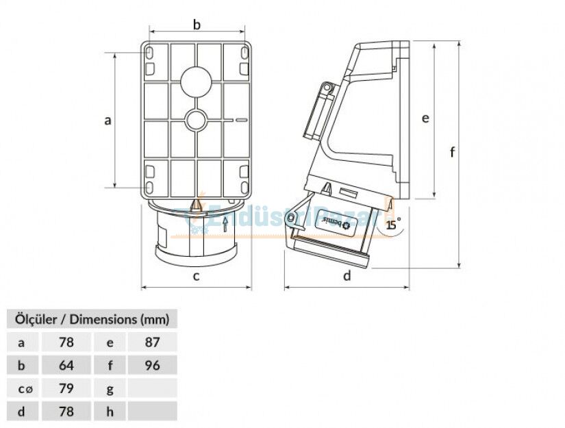 4*32A 380V 90° Eğik Pano Prizli Duvar Priz IP44 BC1-3504-2537 BEMİS