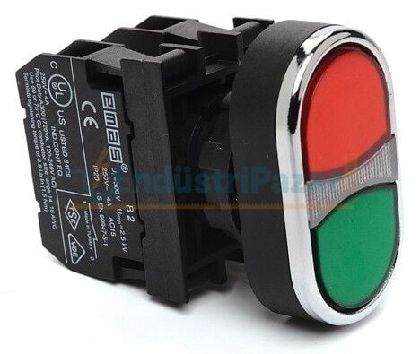 1NO+1NC Çiftli Düz Kırmızı-Yeşil 22mm Buton B102K20KY EMAS