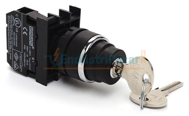 1NO (0-I) 60° Anahtarlı Kalıcı Tüm Pozisyonlarda Anahtarı Çıkan 22mm Buton B100AC20 EMAS