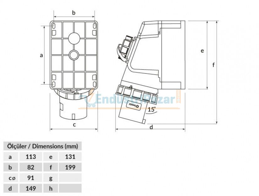 4*32A 380V 90° Eğik Makine Prizli Duvar Fiş IP67 BC1-3504-7238 BEMİS