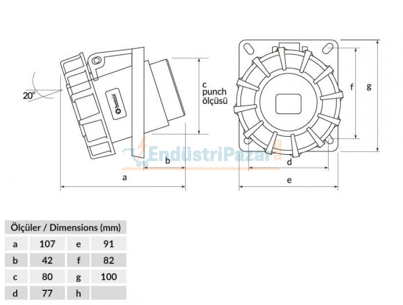 4*32A 380V 45° Eğik Makine Priz IP6 BC1-3504-7420 BEMİS