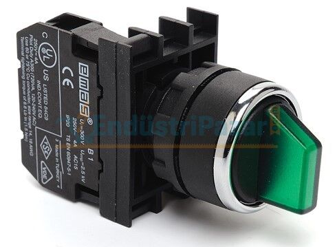 1NO (0-I) 60° Seçici Kalıcı Işıklı Yeşil 22mm Buton B100SL20Y EMAS