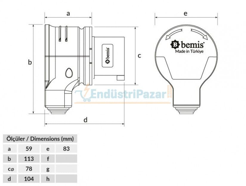 5*32A 380V 90° Eğik Döner Fiş IP44 BC1-3505-2130 BEMİS