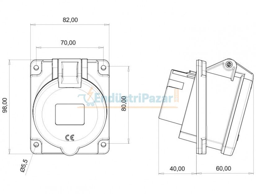 5*32A 380V 45° Eğik Makine Priz IP44 BC1-3505-2420 BEMİS