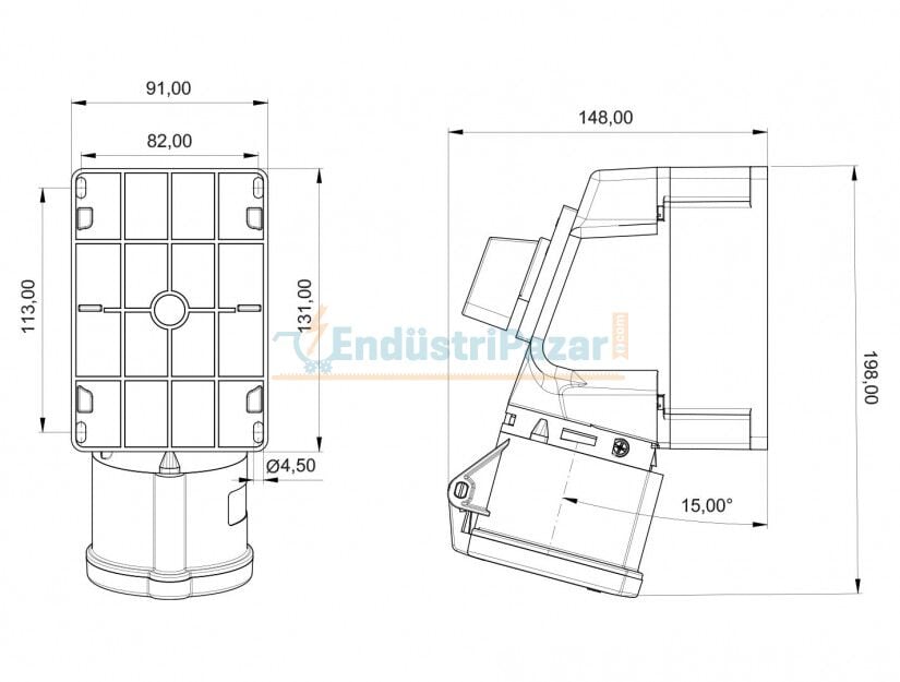 5*32A 380V 90° Eğik Pako Şalterli Duvar Priz IP44 BC1-3505-2550 BEMİS