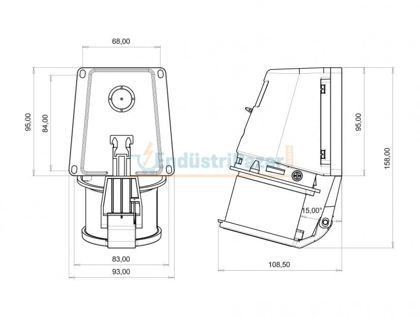 5*32A 380V 90° Eğik Enversör Duvar Fiş (Yaylı Kapaklı) IP44 BC1-3505-2061 BEMİS