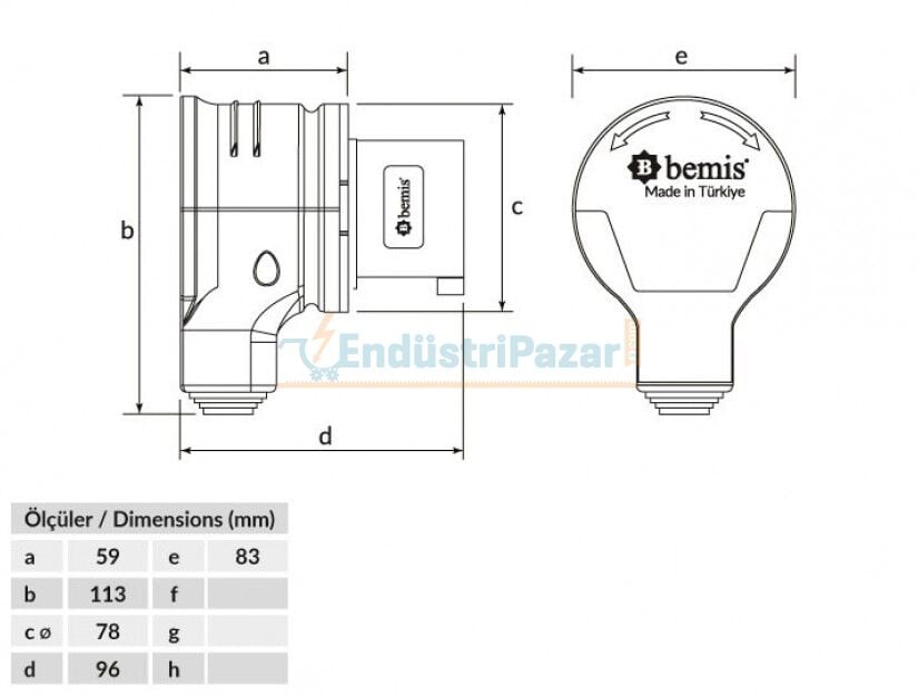 5*32A 380V 90° Eğik Enversör Döner Fiş IP44 BC1-3505-2080 BEMİS