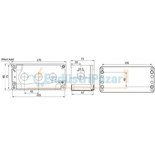 80*170*73mm Alüminyum Buton Kutusu (Üçlü) IP67 402620 METE ENERJİ