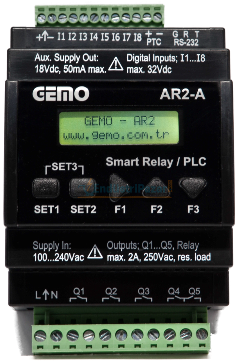 AR2-A-230VAC-8D Ray Tipi ''Ladder Logic'' ile Programlanabilir PLC GEMO