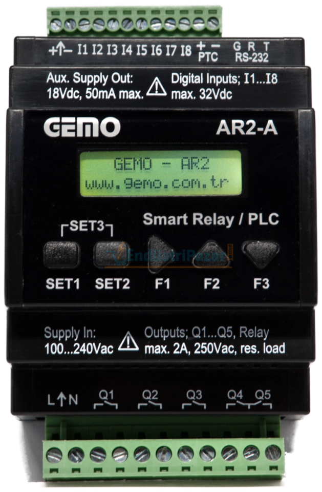 AR2-A-230VAC-8D-RTC Ray Tipi ''Ladder Logic'' ile Programlanabilir PLC GEMO