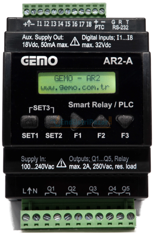 AR2-A-24VDC-8D-RTC Ray Tipi ''Ladder Logic'' ile Programlanabilir PLC GEMO