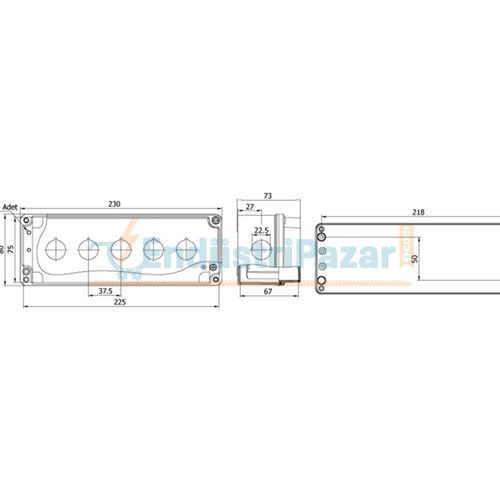 80*230*73mm Alüminyum Buton Kutusu (Altılı) IP67 402631 METE ENERJİ