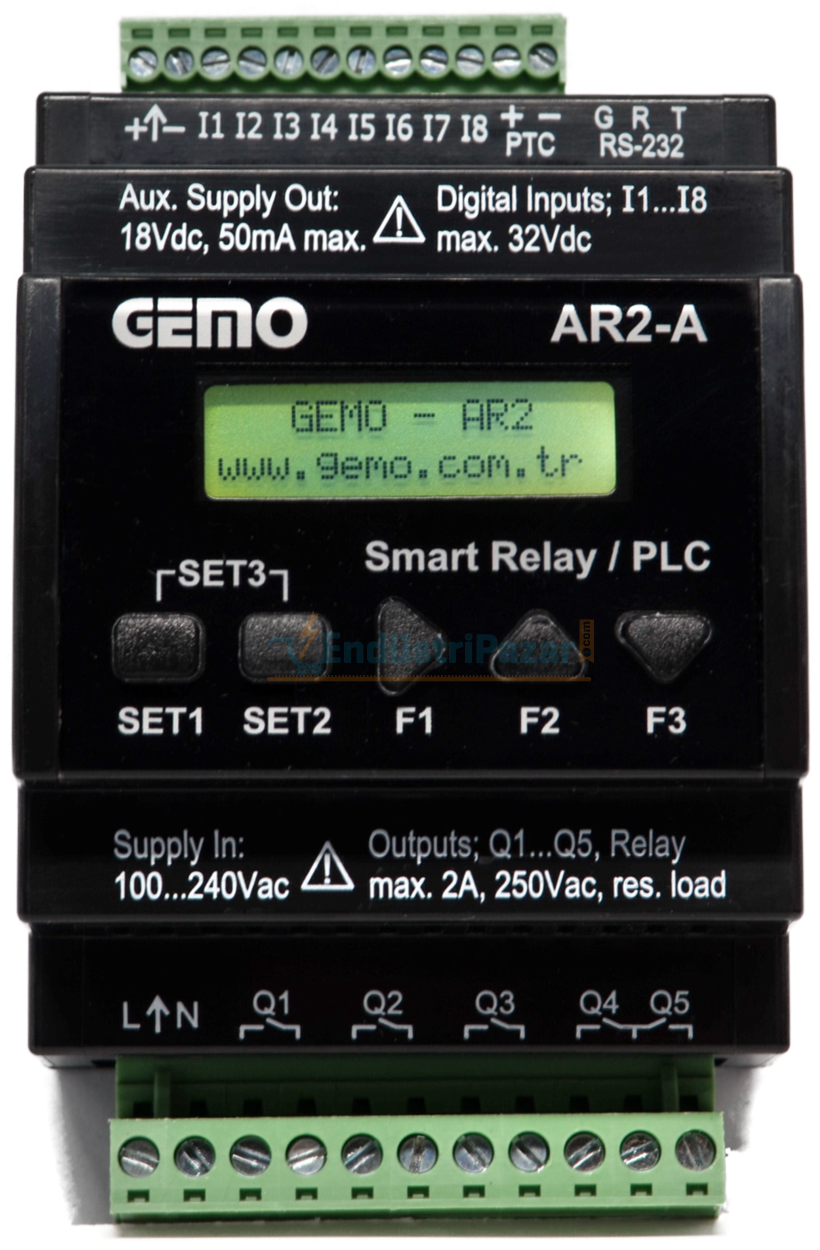 AR2-A-24VDC-8D Ray Tipi ''Ladder Logic'' ile Programlanabilir PLC GEMO