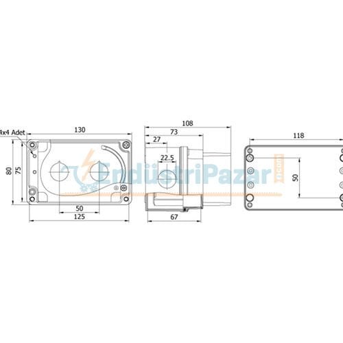 80*130*73mm Alüminyum Buton Kutusu (Korumalı İkili) IP67 402615 METE ENERJİ