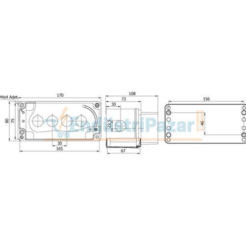 80*170*73mm Alüminyum Buton Kutusu (Korumalı Dörtlü) IP67 402626 METE ENEJİ