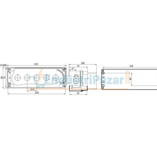 80*230*73mm Alüminyum Buton Kutusu (Korumalı Beşli) IP67 402635 METE ENERJİ