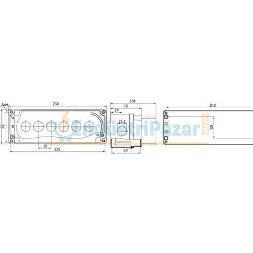 80*230*73mm Alüminyum Buton Kutusu (Korumalı Altılı) IP67 402636 METE ENERJİ
