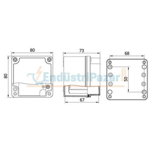 80*80*73mm Alüminyum Buat Derin Kapak IP67 402554 METE ENERJİ