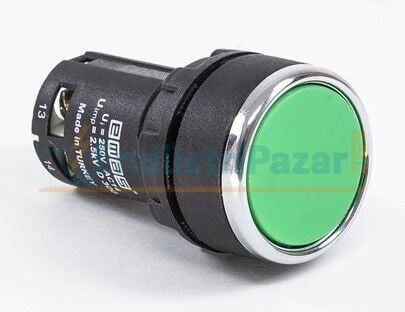 1NO Yaylı Düz Yeşil 22mm Buton MB100DY EMAS