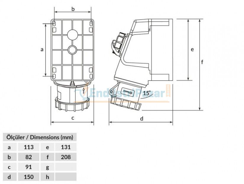 5*32A 90° Eğik 1*16A Makina Prizli Duvar Prizi IP67 BC1-3505-7537 BEMİS