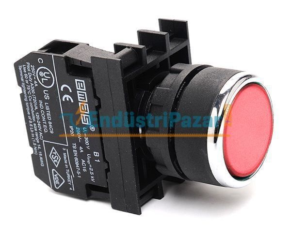 DÜZ KAFALI, YAYLI 1NK STOP BUTONU KIRMIZI 22mm IP50 B200DK EMAS
