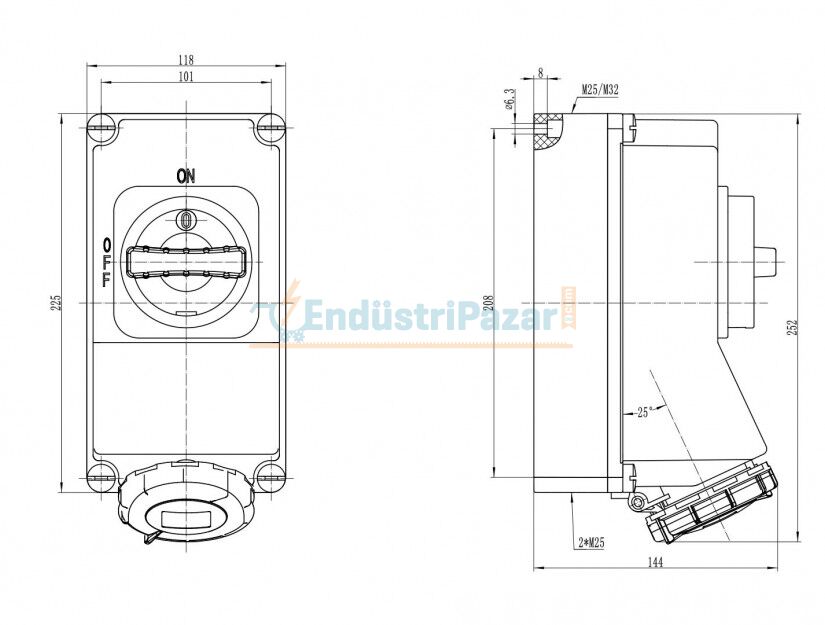 3*16A 90° Eğik Duvar Priz IP67 Interlock BC1-1403-7540 BEMİS