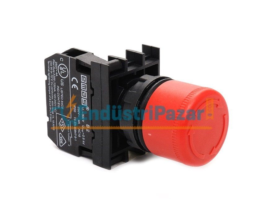 SİLİNDİRİK ACİL STOP BUTONU 1NK KIRMIZI 30mm B200E30 EMAS