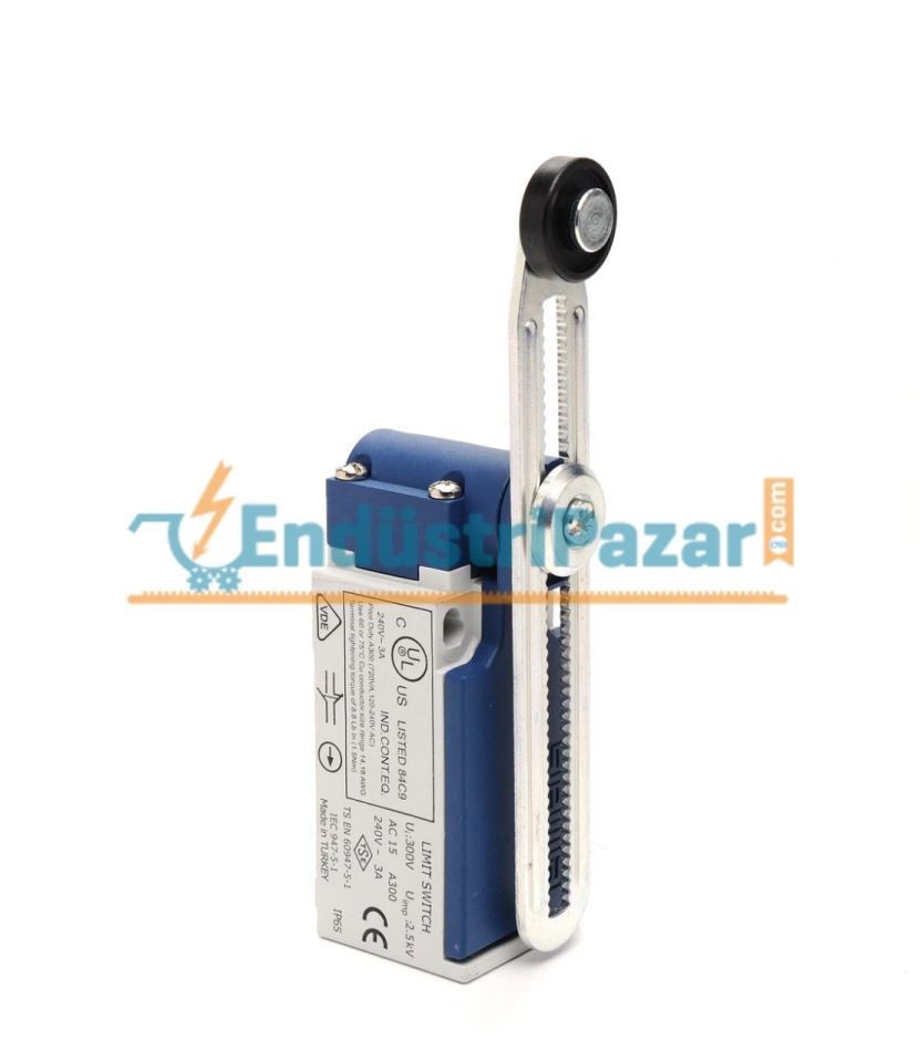 L5K13MEP123 AÇISAL HAREKETLİ 18 MM AYARLANABİLİR PLASTİK MAKARALI UZUN DÖNER KOL SINIR ŞALTERİ EMAS