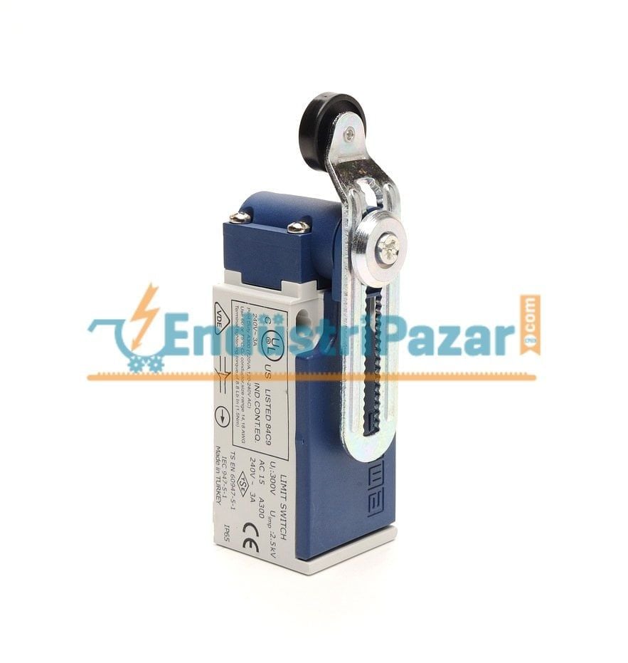 L5K13MEP124 AÇISAL HAREKETLİ 18MM KIVRIMLI AYARLANABİLİR PLASTİK MAKARALI DÖNER KOL SINIR ŞALTERİ EMAS