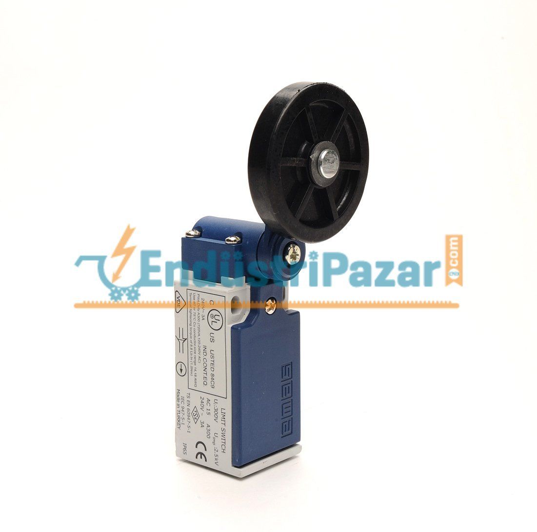 L51K13MEL121 AÇISAL HAREKETLİ 50MM LASTİK MAKARALI DÖNER KOL SINIR ŞALTERİ EMAS